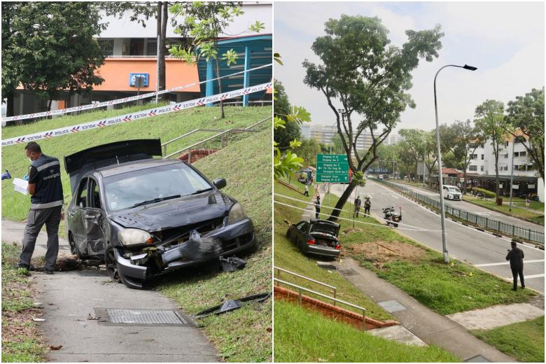 Car hit lamp post Hougang