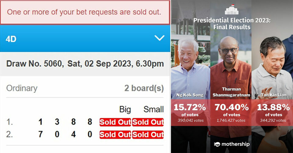 4D numbers 7040 & 1388 sold out 5 minutes after PE2023 results announced